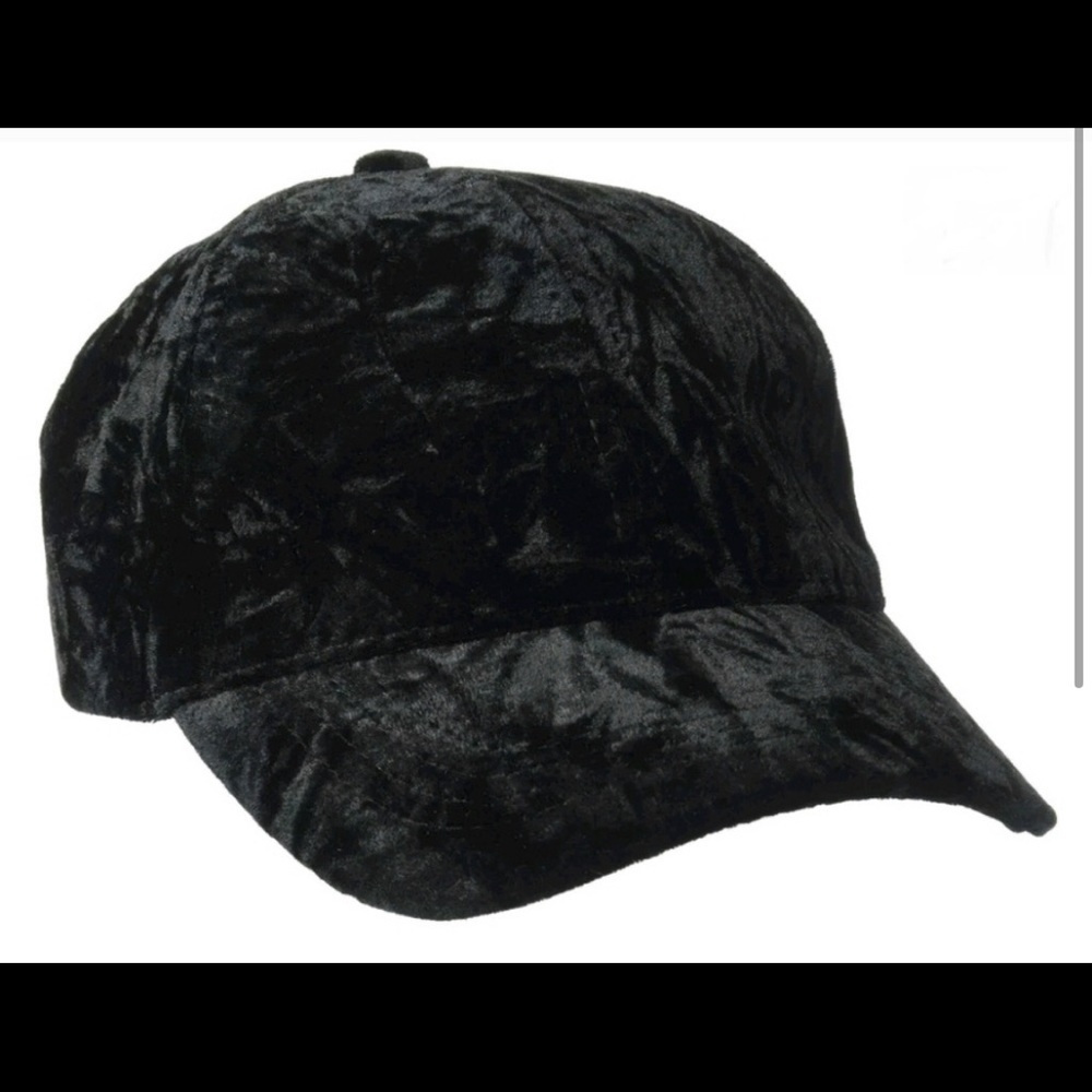 BCBG Black Crushed Velvet Adjustable Baseball Cap - Picture 2 of 5